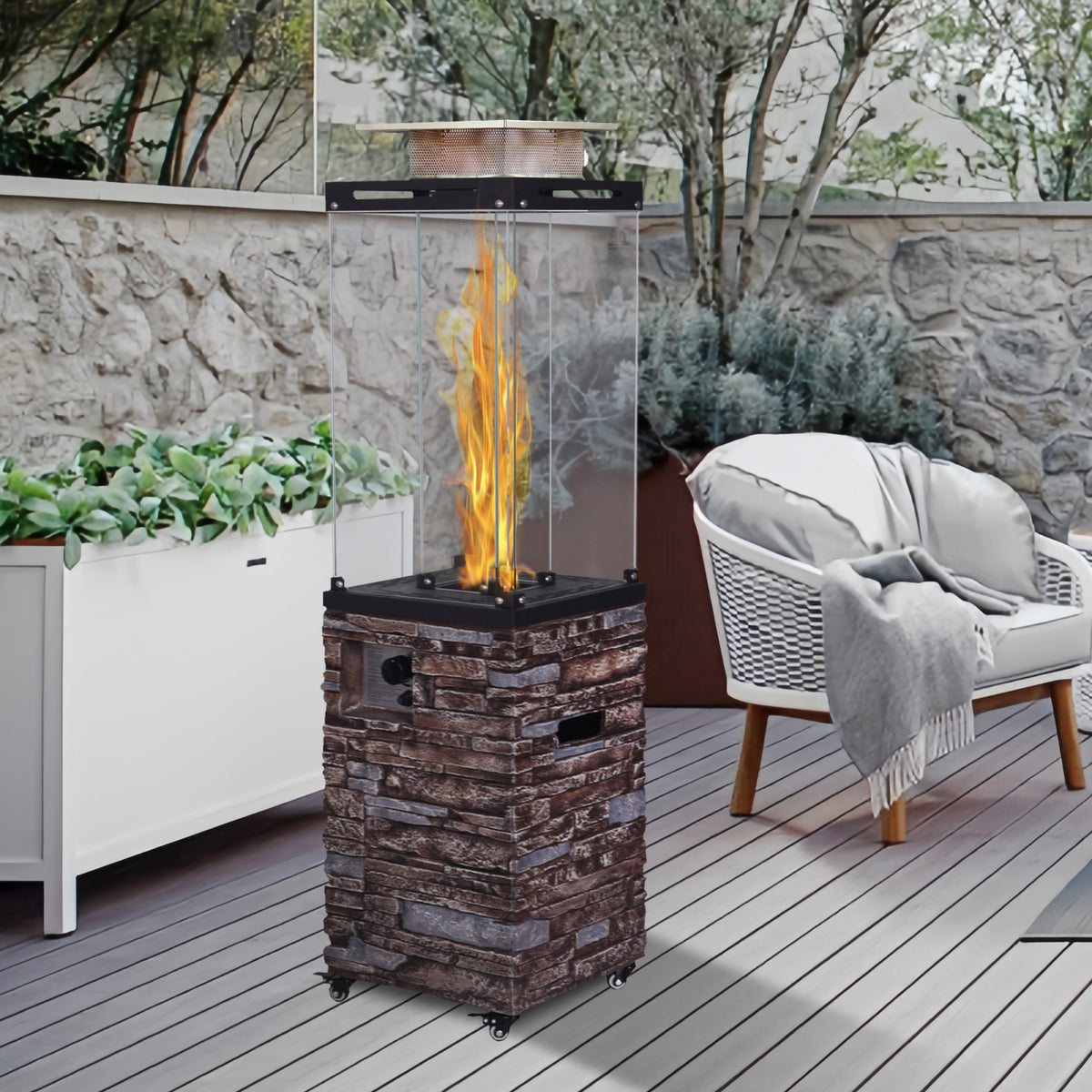 Good Design Faux Stone Texture Tempered Glass Outdoor Propane Gas Fire Heater W2029P164027-djyc