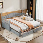 Wooden Twin Size Daybed with Twin Size Trundle, Extendable Daybed with Two Storage Drawers,Gray(Expected Arrival Time:9.12) N733S173459E-djyc