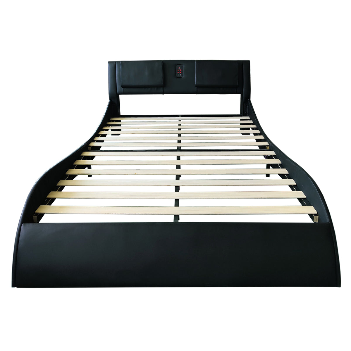 Faux Leather Upholstered Platform Bed Frame with led lighting, Bluetooth connection to play music control, Backrest vibration massage, Curve Design, Wood Slat Support, One-Carton Package, Queen W1360119727-djyc