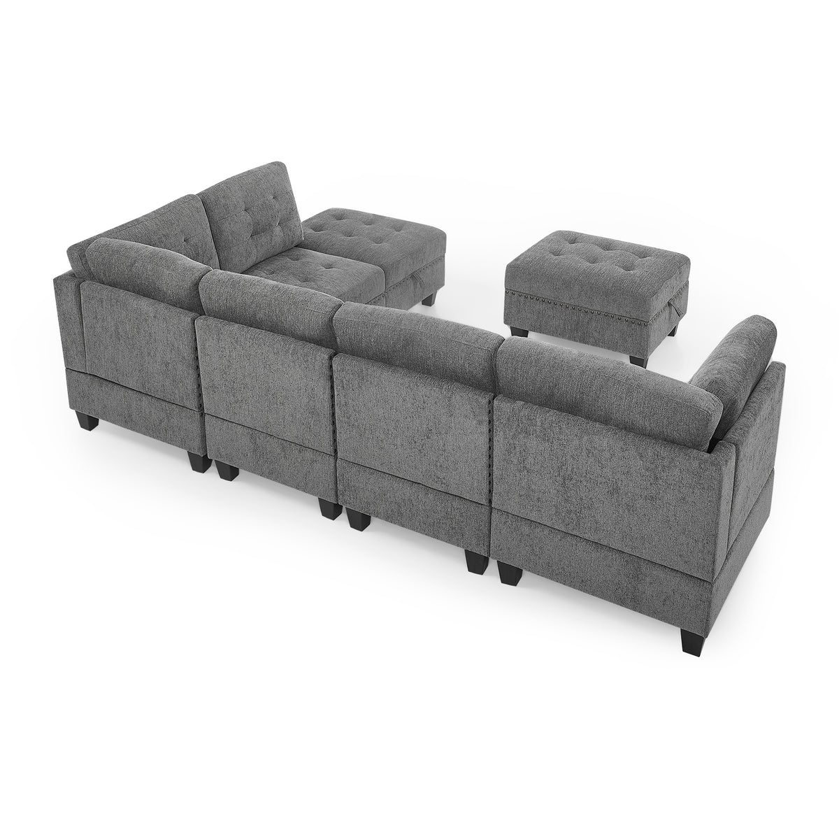 L shape Modular Sectional Sofa,DIY Combination,includes Three Single Chair ,Two Corner and Two Ottoman,Grey Chenille W487S00201-djyc