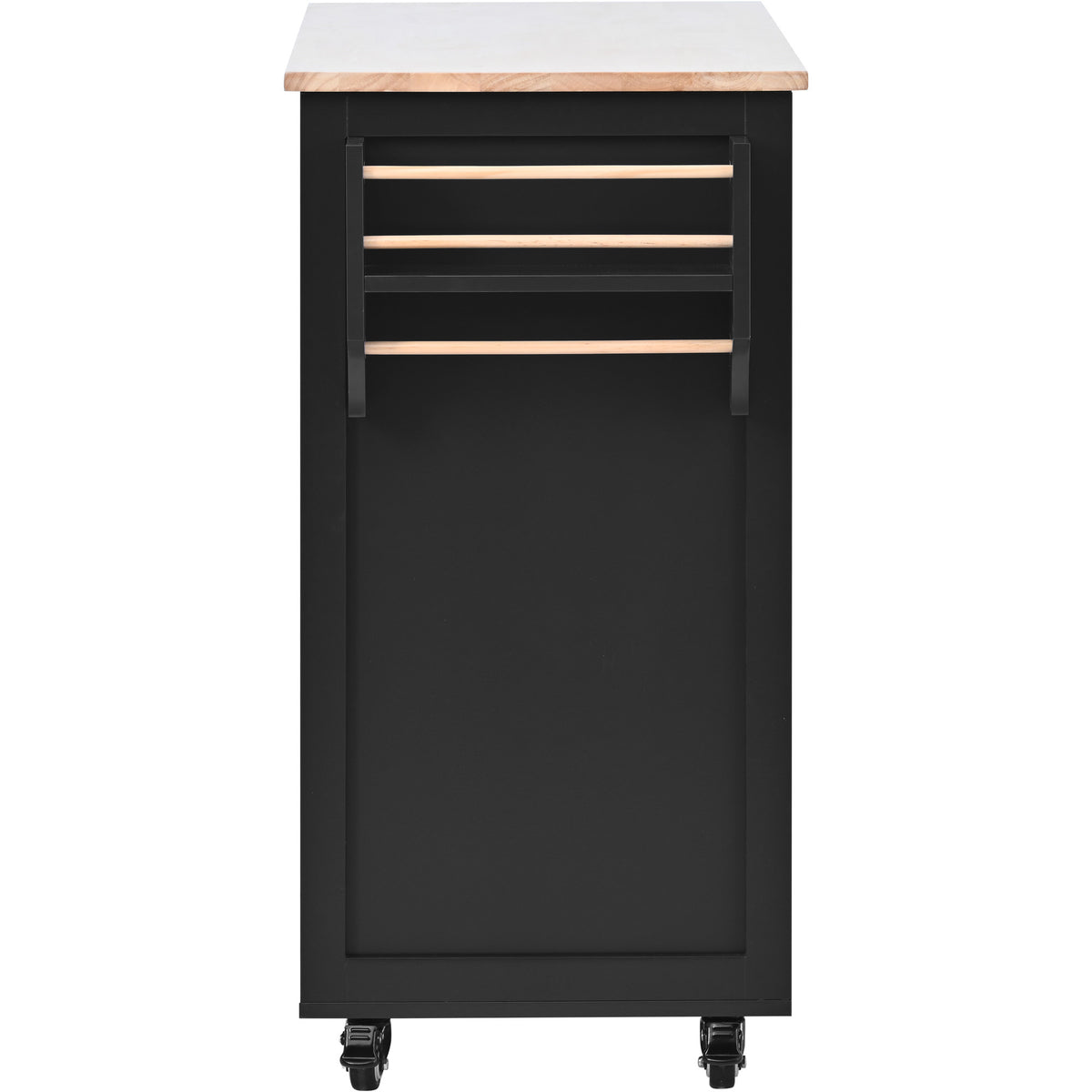 K&K Store Kitchen Cart with Rubber Wood Countertop , Kitchen Island has 8 Handle-Free Drawers Including a Flatware Organizer and 5 Wheels for Kitchen Dinning Room, Black SK000002AAB-djyc