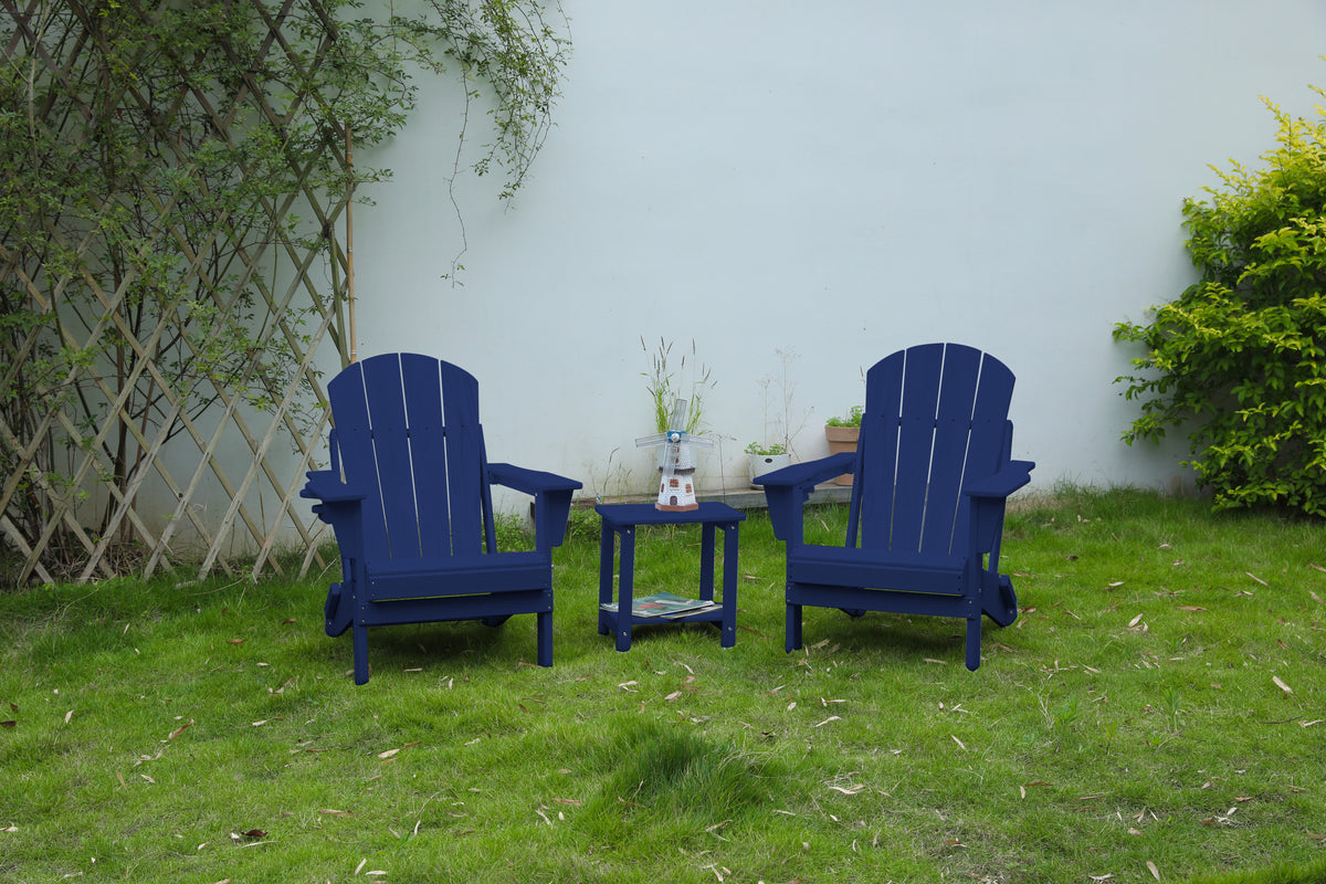 Folding Adirondack Chair with Side Table, 3-Piece Adirondack Chair Set with Wood Texture, Navy Blue(includes 2 Chairs and 1 Table) W2103P254615-djyc
