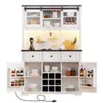 K&K 71" Farmhosue Pantry Bar Cabinet with Internal Storage Rack,Kitchen Cabinet with Hutch,Sliding Door,Power Outlet,Pegboard,Wine & Glasses Rack,3 Drawers,Rustic Coffee Bar Storage Cabinet,White Oak N707S000008W-djyc
