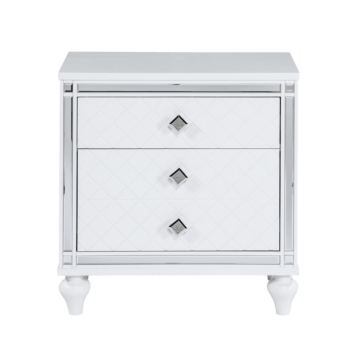 Contemporary Nightstands with mirror frame accents, Bedside Table with two drawers and one hidden drawer, End Table with Crystal Pull for Living Room,Bedroom, White W1998131730-djyc