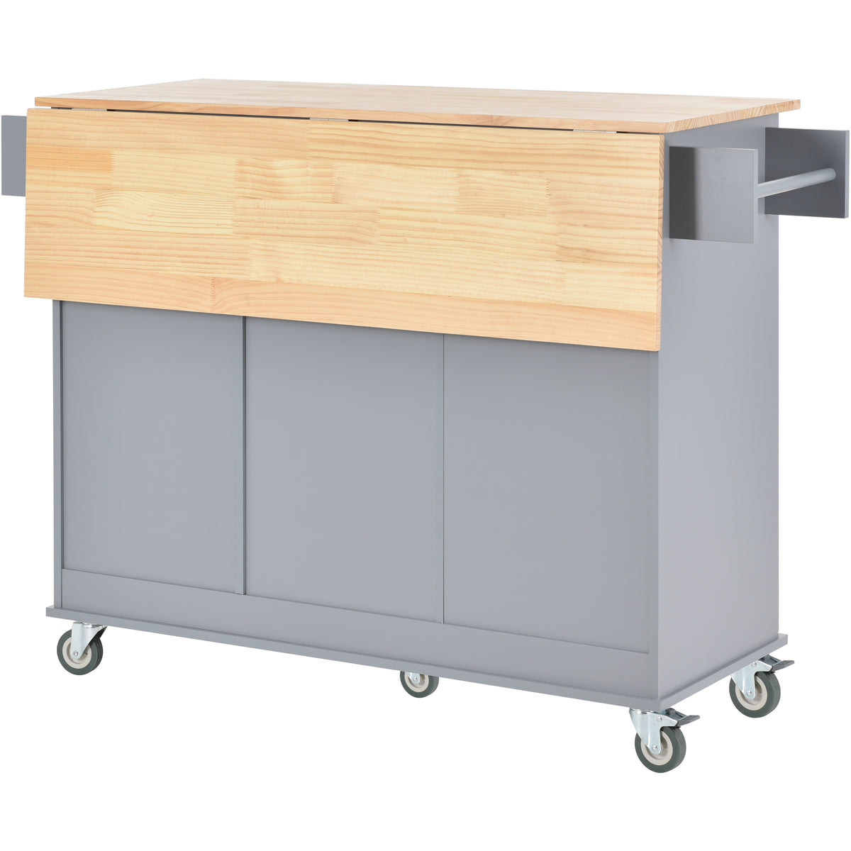 Rolling Mobile Kitchen Island with Solid Wood Top and Locking Wheels,52.7 Inch Width,Storage Cabinet and Drop Leaf Breakfast Bar,Spice Rack, Towel Rack & Drawer (Grey Blue) WF287035AAG-djyc