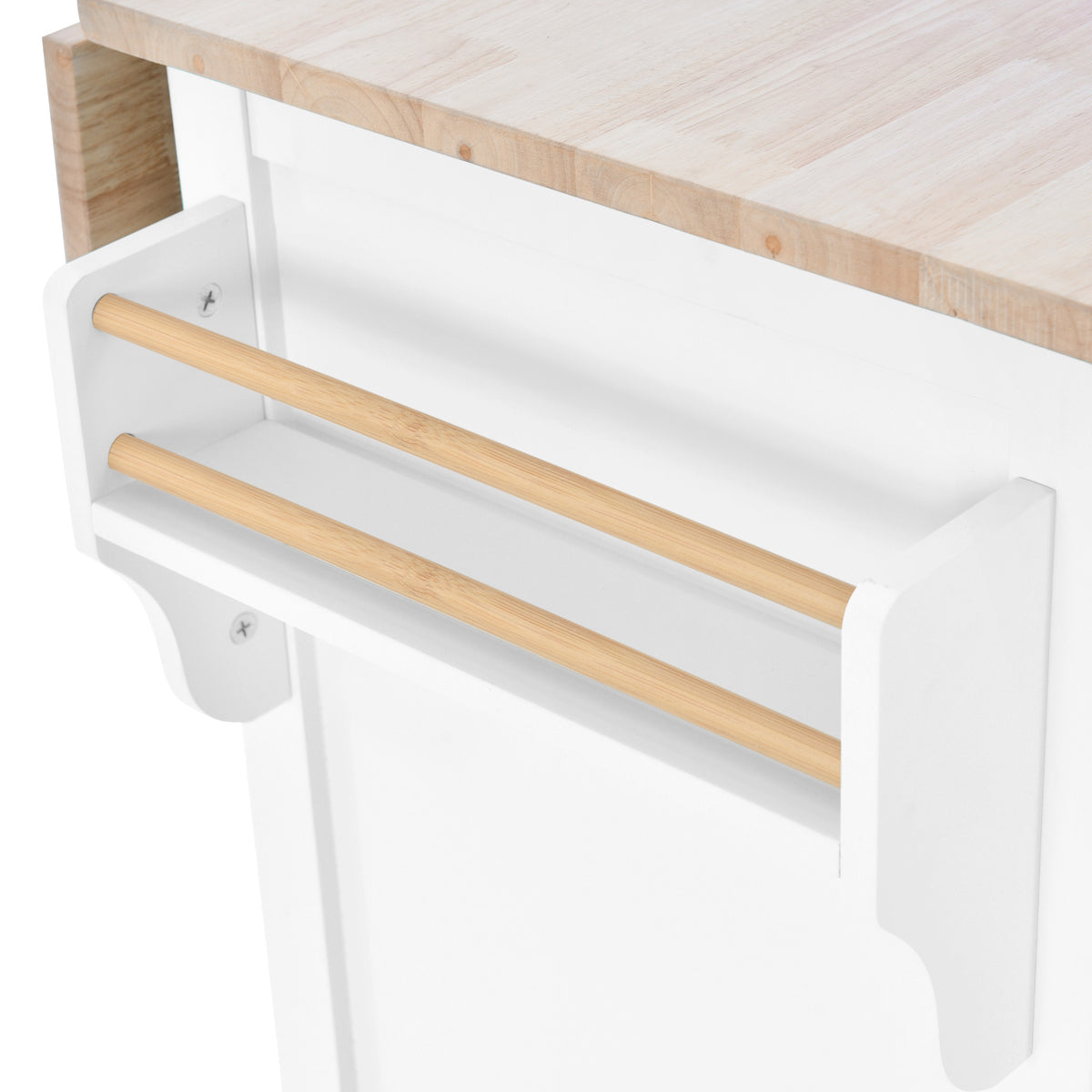 Kitchen Cart with Rubber wood Drop-Leaf Countertop, Concealed sliding barn door adjustable height,Kitchen Island on 4 Wheels with Storage Cabinet and 2 Drawers,L52.2xW30.5xH36.6 inch, White SK000001AAW-djyc