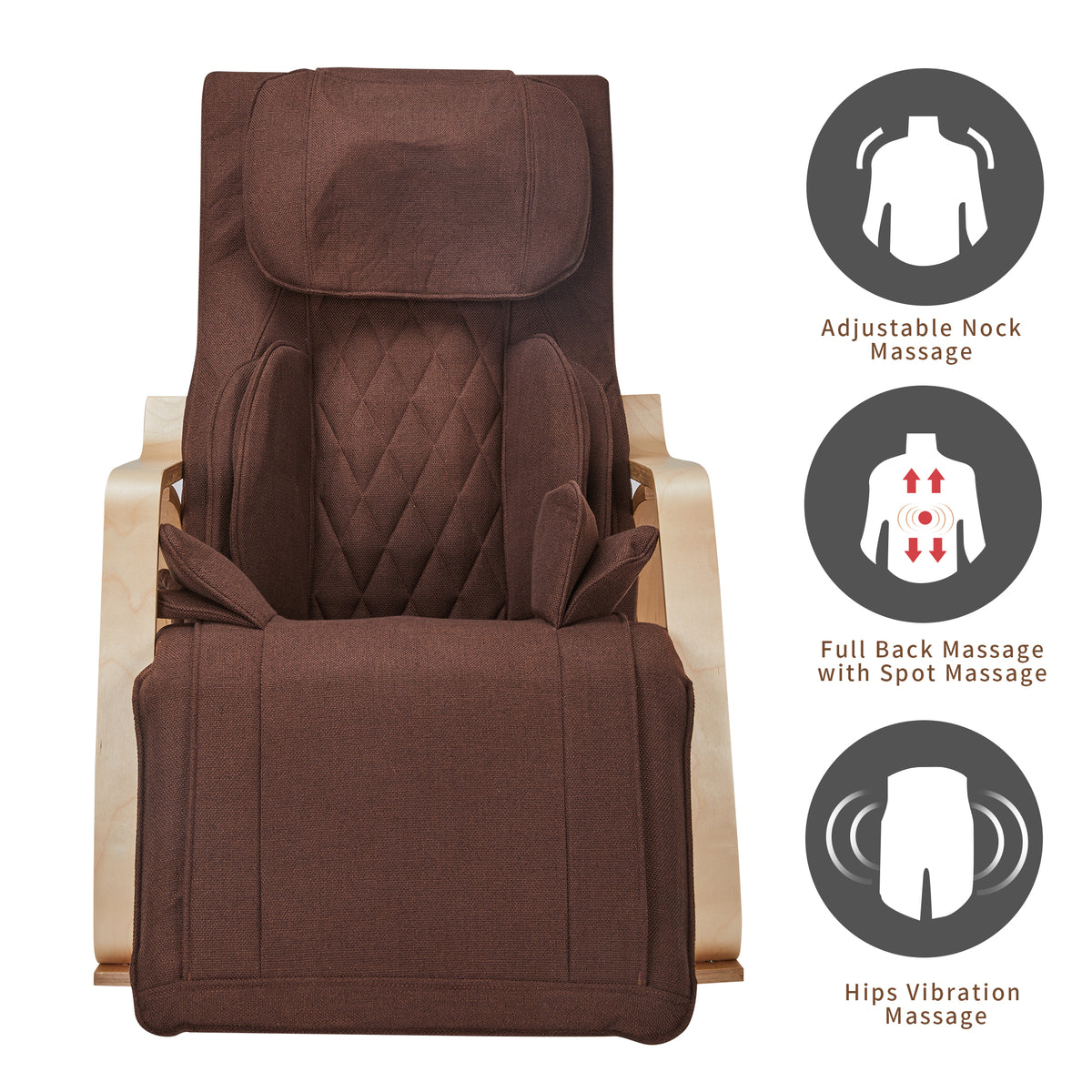 Full massage function-Air pressure-Comfortable Relax Rocking Chair, Lounge Chair Relax Chair with Cotton Fabric CushionBrown W60727212-djyc