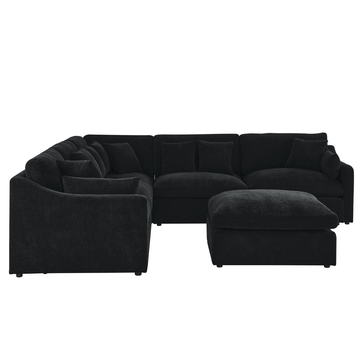 6-Seats Modular L-Shaped Sectional Sofa with Ottoman,10 Pillows, Oversized Upholstered Couch w/Removabled Down-Filled Seat Cushionfor Living Room, Chenille Black W487S00211-djyc