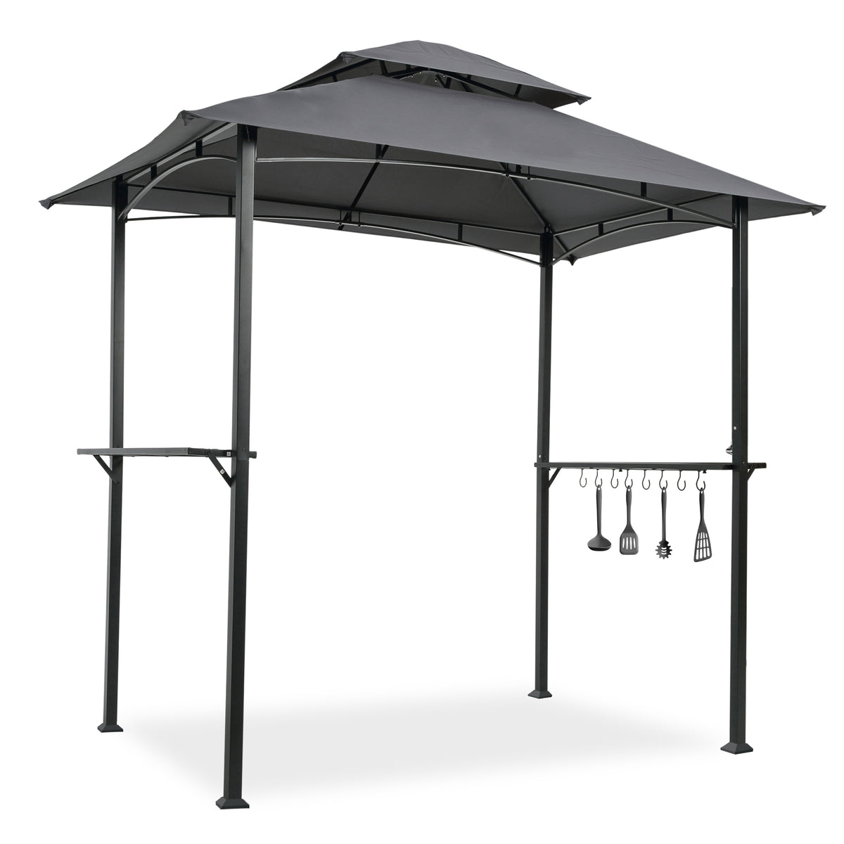 Outdoor Grill Gazebo 8 x 5 Ft, Shelter Tent, Double Tier Soft Top Canopy and Steel Frame with hook and Bar Counters, Grey W41918148-djyc
