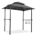 Outdoor Grill Gazebo 8 x 5 Ft, Shelter Tent, Double Tier Soft Top Canopy and Steel Frame with hook and Bar Counters, Grey W41918148-djyc