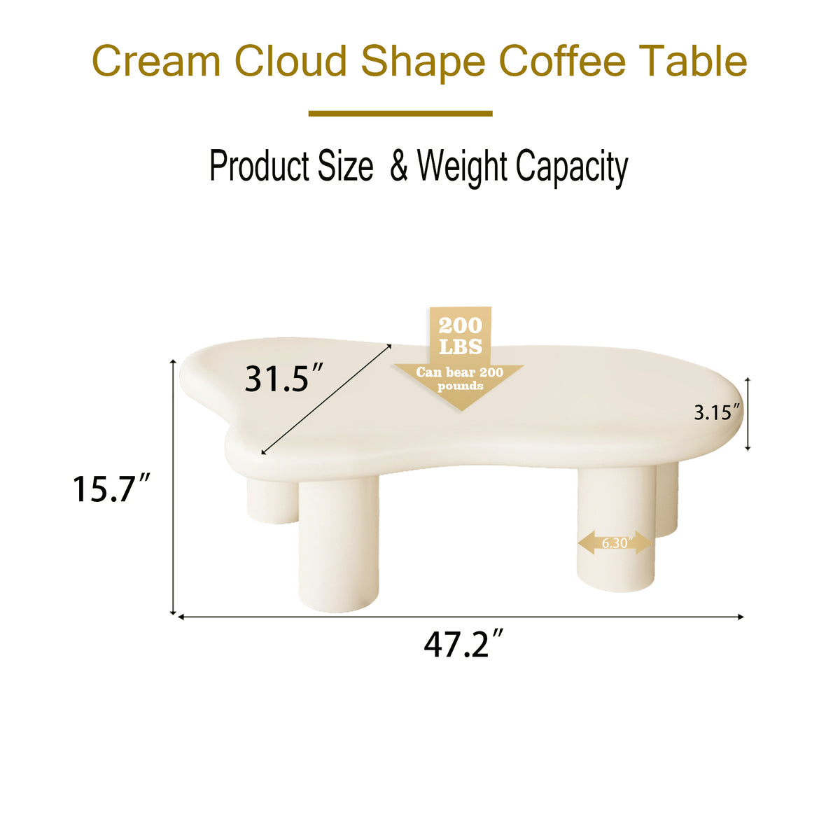 47 Inch Cloud Shaped Coffee Table for Living Room, Beige W1435S00007-djyc