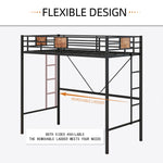 Metal Twin Loft Bed Frame with Stairs & Full-Length Guardrail, Space-Saving Design, No Box Spring Needed,, Noise Free, Black W840125869-djyc