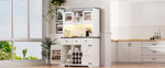 K&K 71" Farmhosue Pantry Bar Cabinet with Internal Storage Rack,Kitchen Cabinet with Hutch,Sliding Door,Power Outlet,Pegboard,Wine & Glasses Rack,3 Drawers,Rustic Coffee Bar Storage Cabinet,White Oak N707S000008W-djyc