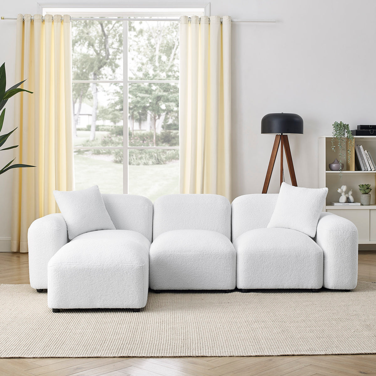 L-Shape Modular Sectional Sofa, DIY Combination,Teddy Fabric,White W487S00148-djyc