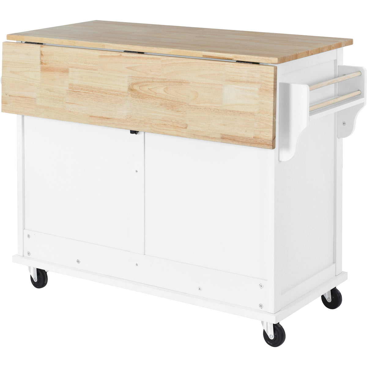 Kitchen Cart with Rubber wood Drop-Leaf Countertop, Concealed sliding barn door adjustable height,Kitchen Island on 4 Wheels with Storage Cabinet and 2 Drawers,L52.2xW30.5xH36.6 inch, White SK000001AAW-djyc