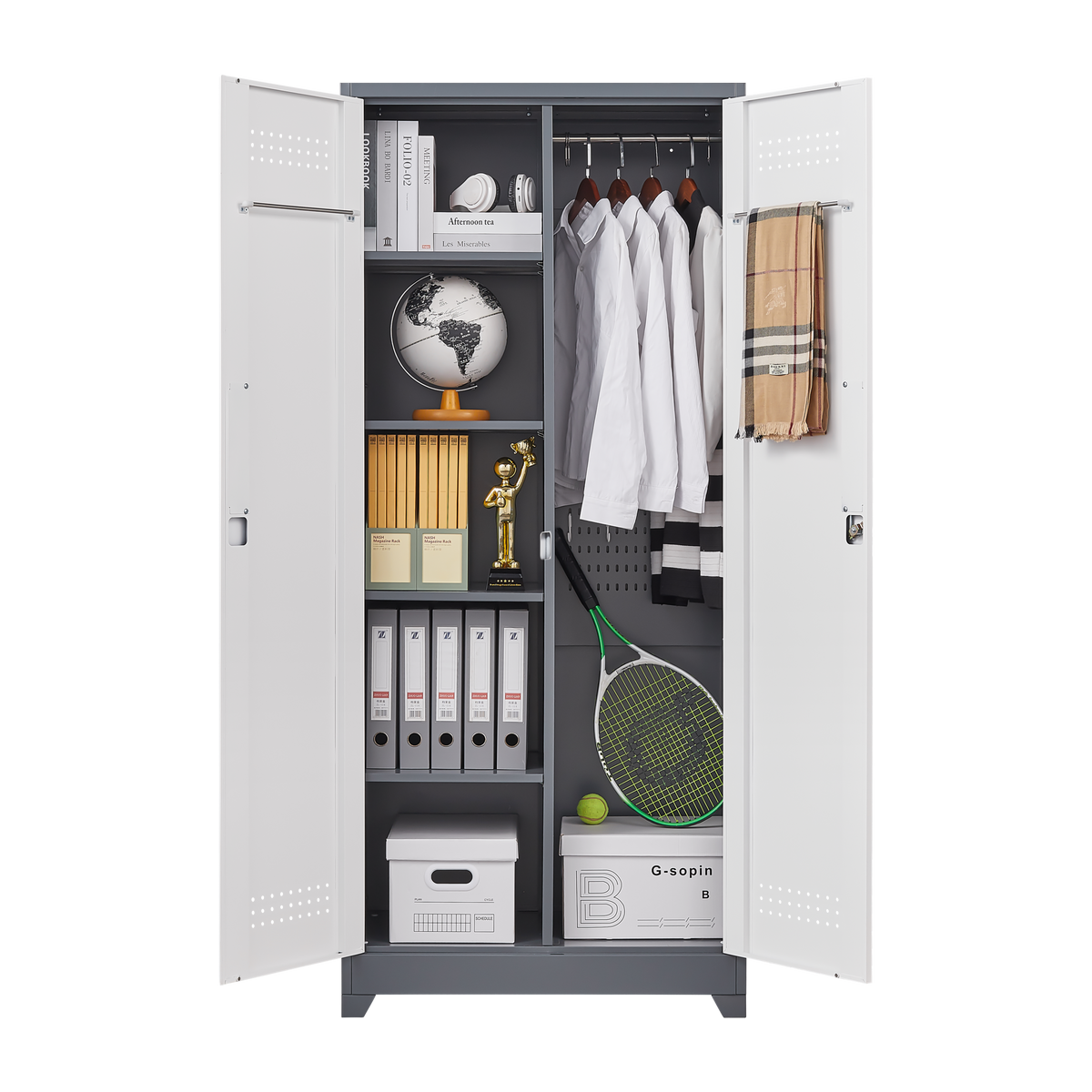 Metal Storage Cabinets,Cleaning Tool Cabinet with Locking Door, Tall Broom Tool Organizer and Storage, Large Storage Cabinet for Kitchen, Pantry, Office, Shop W328P193781-djyc