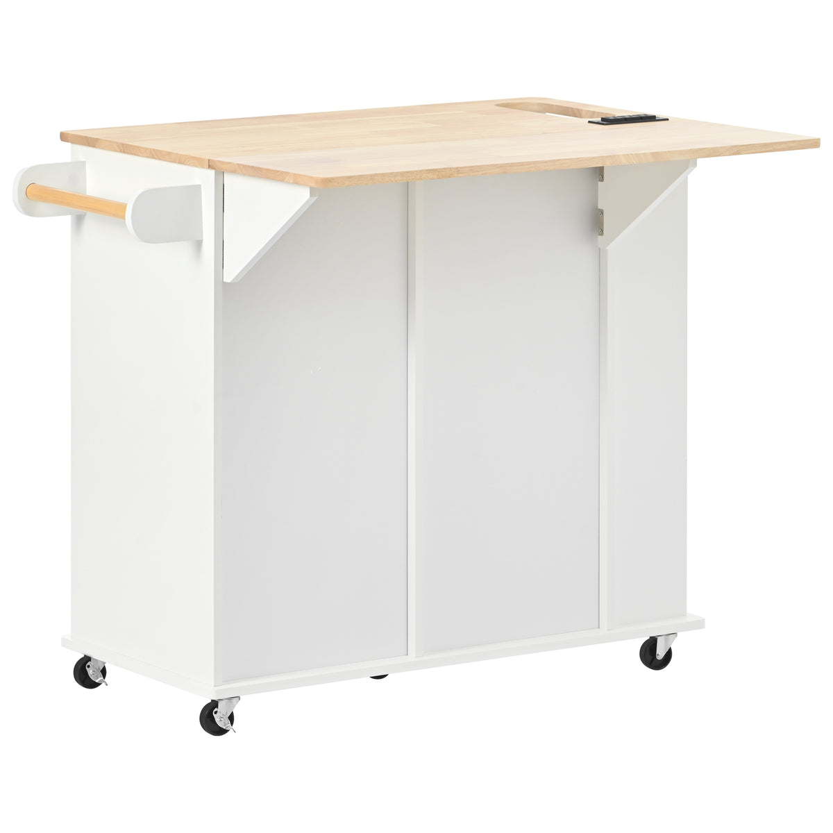 Kitchen Island with Power Outlet,Kitchen Storage Island with Drop Leaf and Rubber Wood,Open Storage and Wine Rack,5 Wheels,with Adjustable Storage for Home, Kitchen, and Dining Room,White WF305556AAW-djyc