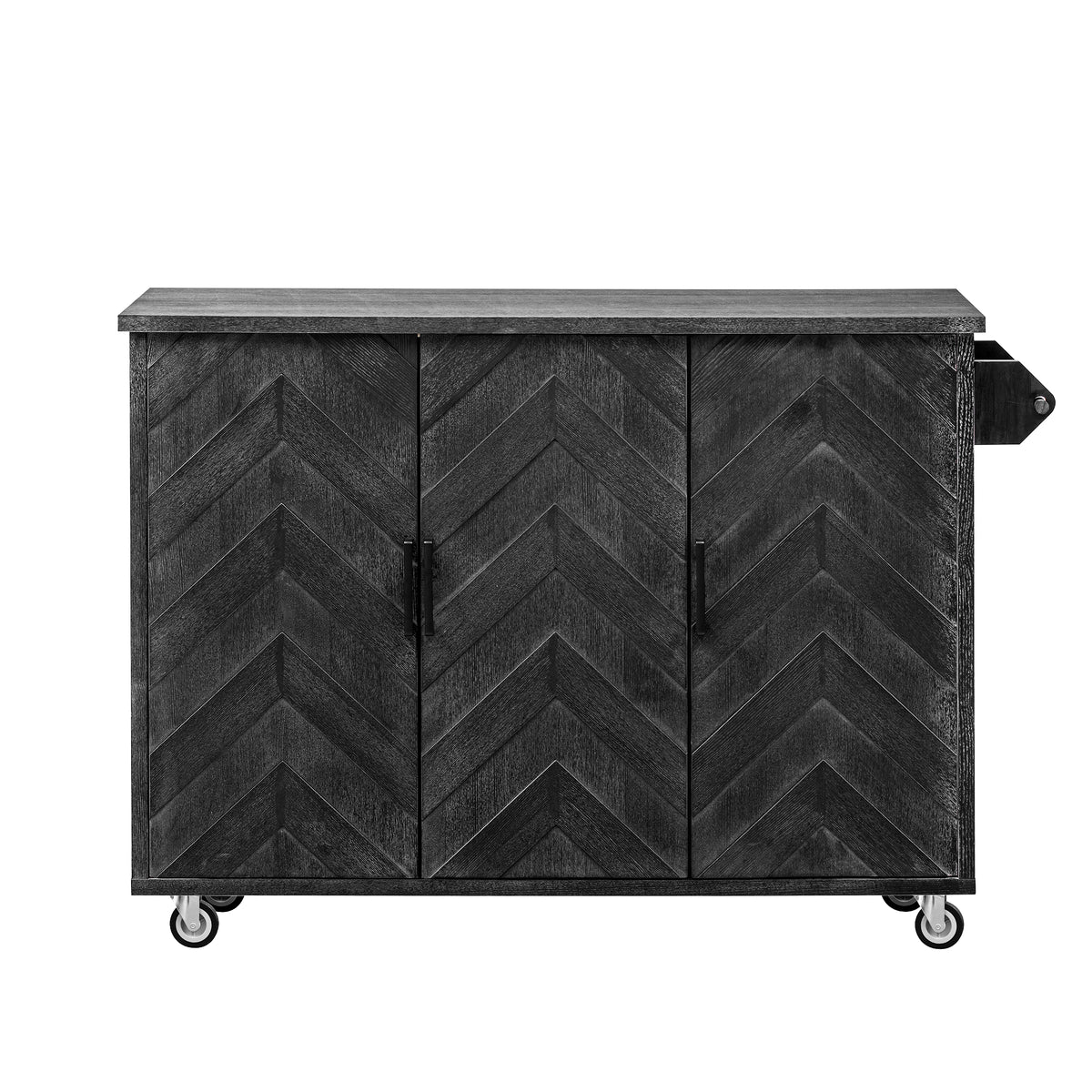 K&K 51.2"W 3D Wave Stripes Ash Veneer (Not Cheap Paper) Kitchen Island with Drop Leaf, Farmhouse Kitchen Island on Wheels with Internal Storage Rack, Rolling Kitchen Cart(Black) N707P207915B-djyc