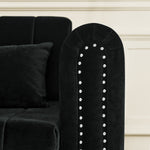 3 in 1 Pull-Out Bed Sleeper, Modern Upholstered 3 Seats Lounge Sofa & Couches with Rolled Arms Decorated with Copper Nails , Convertible Futon 3 Seats Sofabed with Two Drawers and Two Pillows W487S00215-djyc