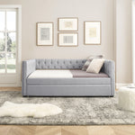 Daybed with Trundle Upholstered Tufted Sofa Bed, with Button and Copper Nail on Square Arms,Full Daybed & Twin Trundle, Grey(85"x57"x31.5") W487S00101-djyc