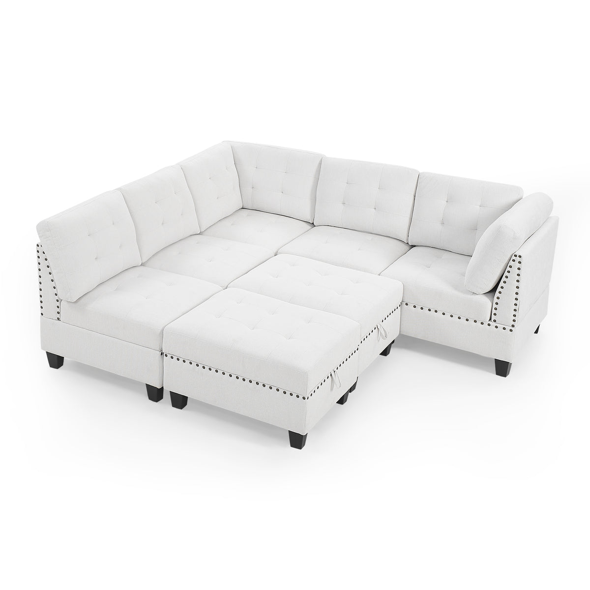 L shape Modular Sectional Sofa,DIY Combination,includes Three Single Chair ,Two Corner and Two Ottoman,Ivory Chenille W487S00196-djyc