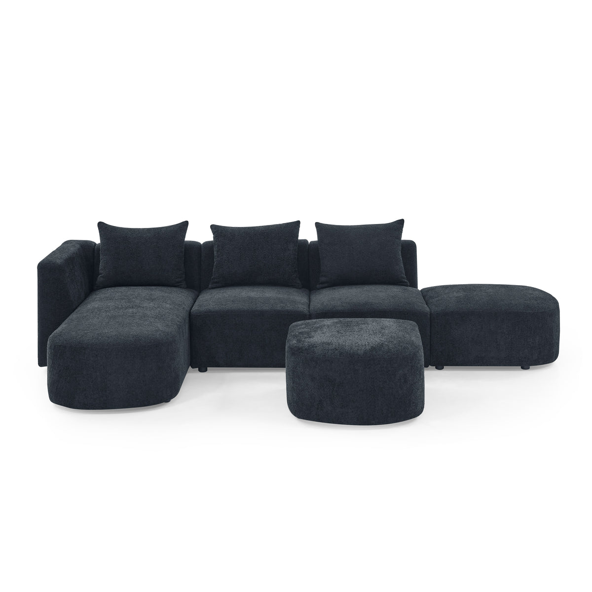 L Shape Sectional Sofa including Two Single Seats, Left Side Chaise and Two Ottomans, Modular Sofa, DIY Combination, Loop Yarn Fabric, Black W487S00156-djyc