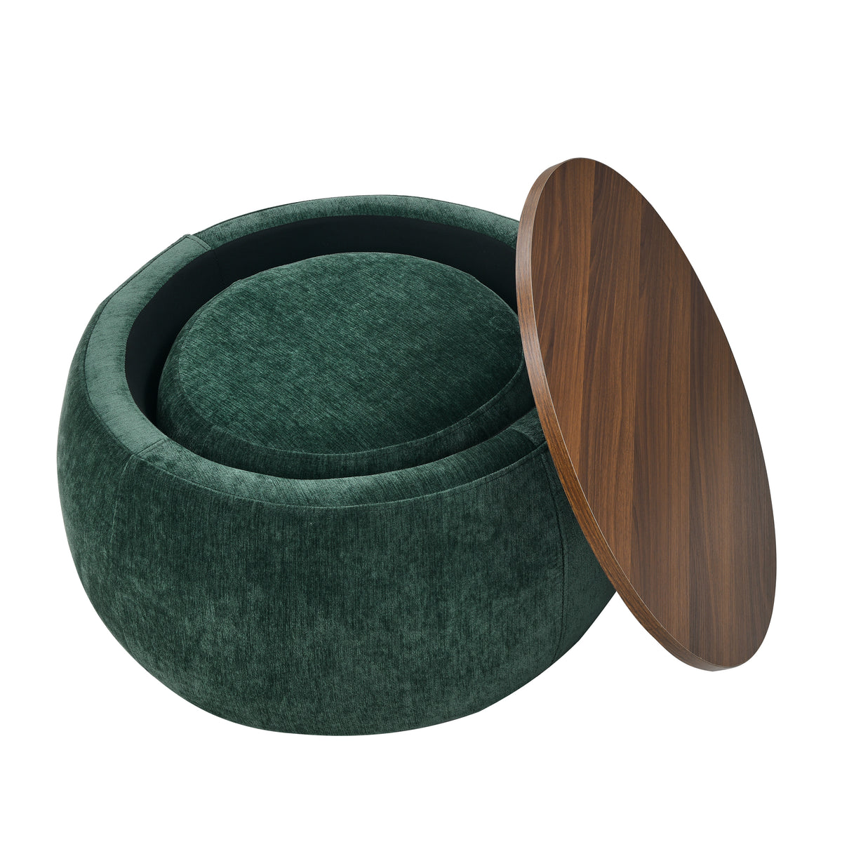 Round Storage Ottoman, 2 in 1 Function, Work as End table and Ottoman,with small seat,Green(25"x25"x14.7") W487P165701-djyc