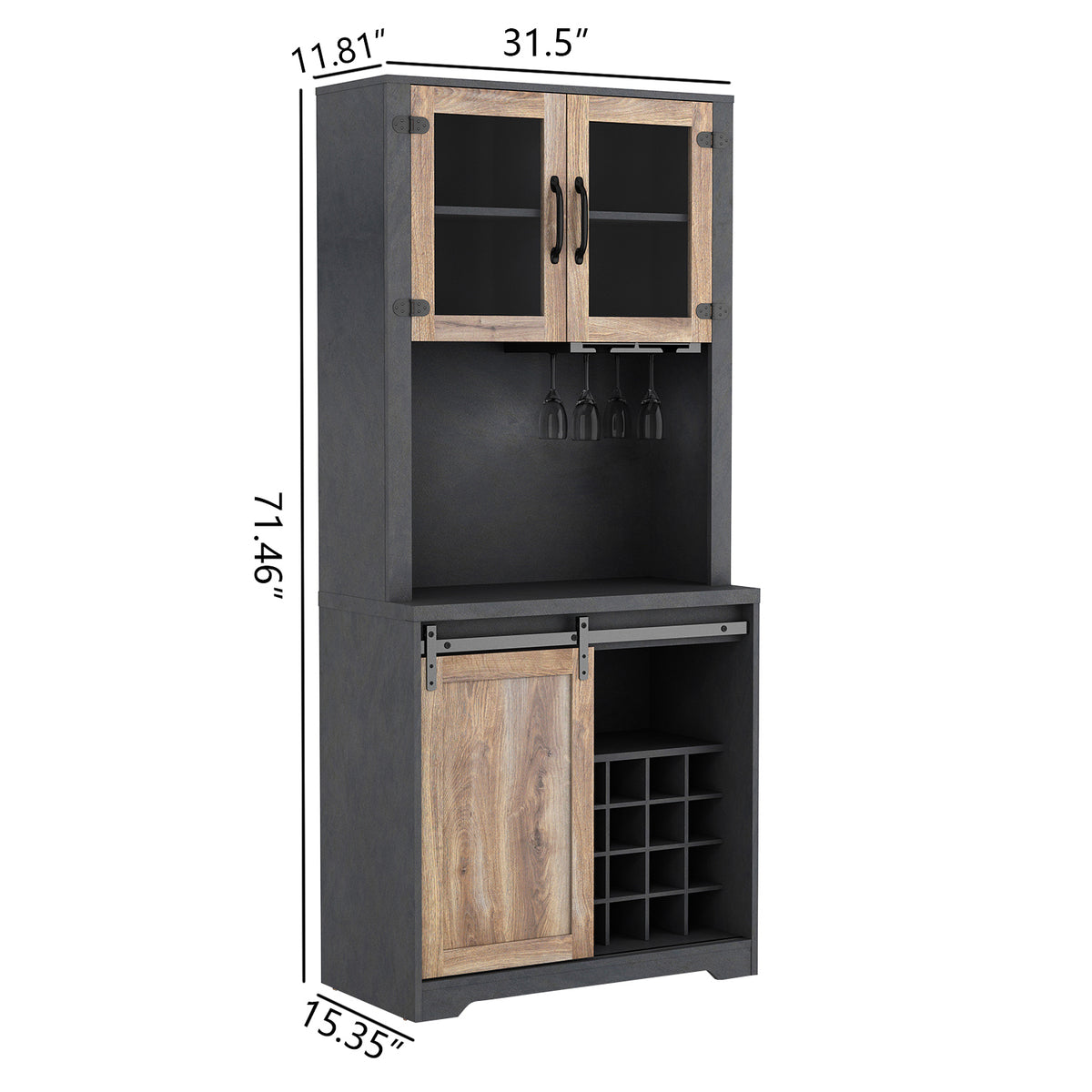 31 Inch Farmhouse Barn Door Bar Cabinet For Living Room, Dining Room W881S00003-djyc