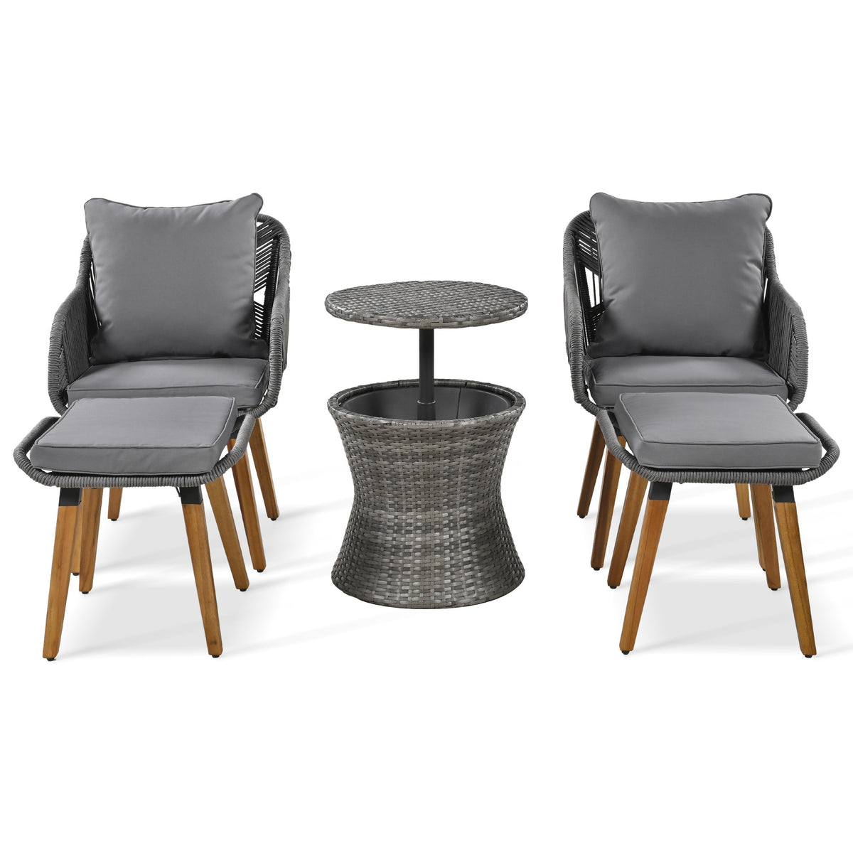 K&K 5 Pieces Patio Furniture Chair Sets, Patio Conversation Set With Wicker Cool Bar Table, Ottomans,Outdoor Furniture Bistro Sets for Porch,Backyard,Balcony,Poolside Grey WF324995AAG-djyc