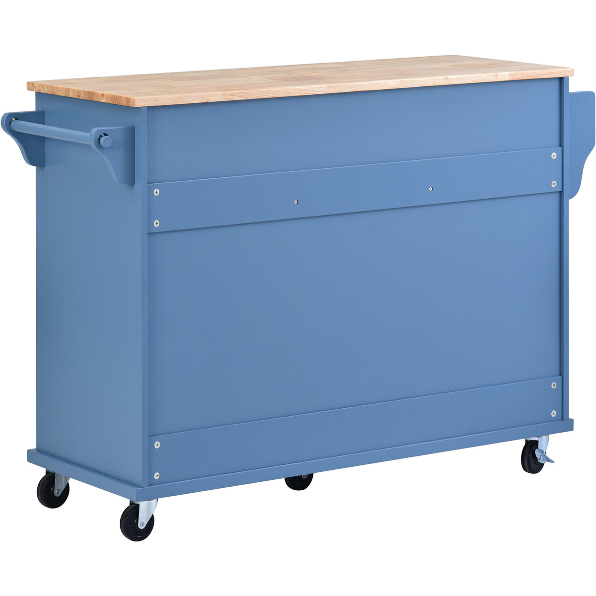 Kitchen cart with Rubber wood desktop rolling mobile kitchen island with storage and 5 draws 53 Inch length (Blue) WF297003AAG-djyc