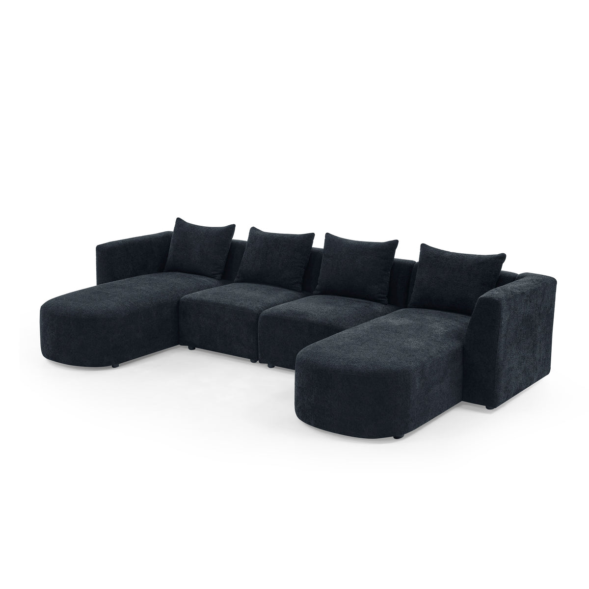 U Shape Sectional Sofa including Two Single Seats and Two Chaises, Modular Sofa, DIY Combination, Loop Yarn Fabric, Black W487S00158-djyc