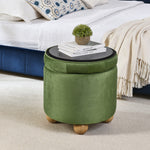 Round Storage Ottoman, multi-functional round flannel button Ottoman, lid can be turned over as a table top, with storage space-GREEN W487P243603-djyc