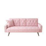 1730 Sofa Bed Armrest with Nail Head Trim with Two Cup Holders 72" Pink Velvet Sofa for Small Spaces W127850868-djyc