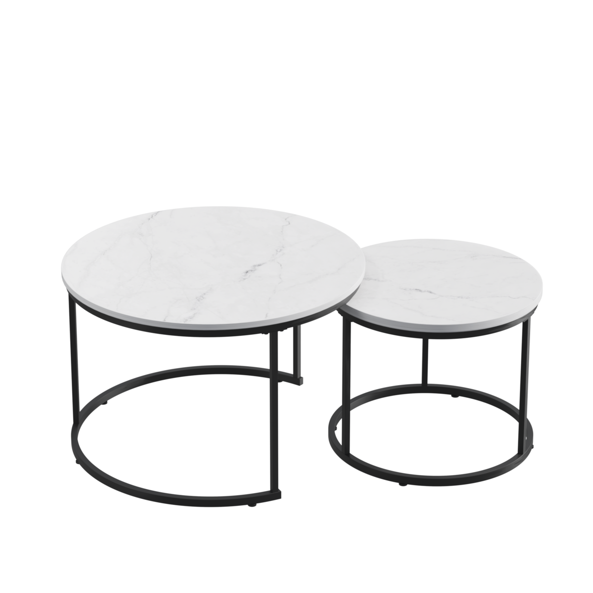 Nesting Coffee Table Set of 2, 27.6inch Round Coffee Table Wood Marble Pattern Top with Sturdy Metal Frame, End Table Side Tables for Living Room Bedroom Balcony Yard (White) W808P176725-djyc