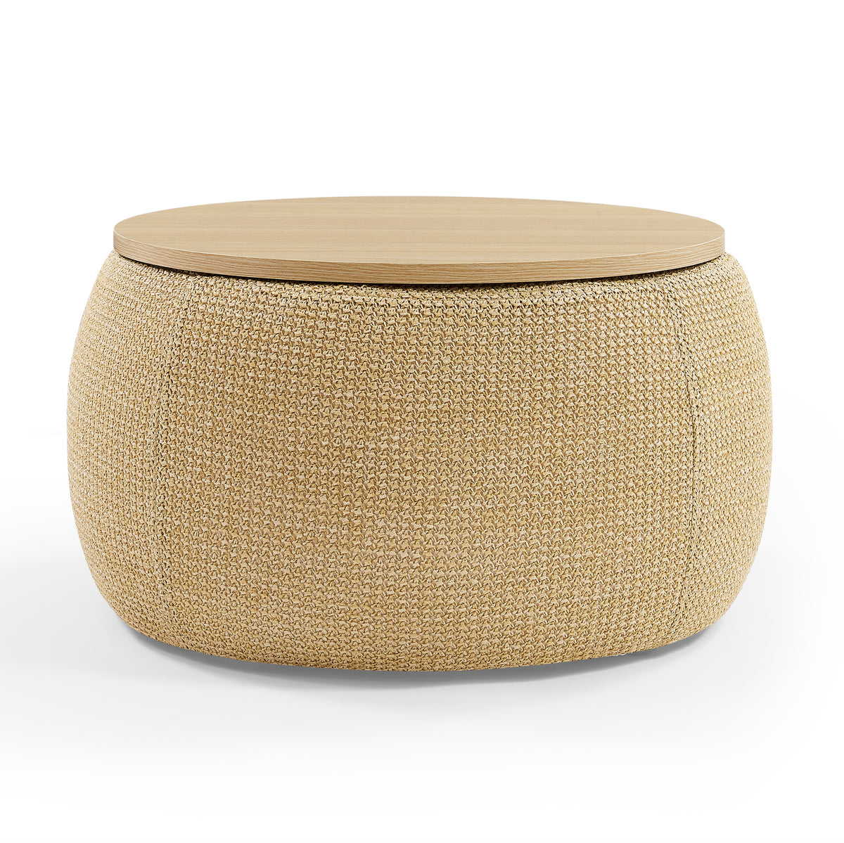 Round Storage Ottoman, 2 in 1 Function, Work as End table and Ottoman, Natural (25.5"x25.5"x14.5") W48762888-djyc