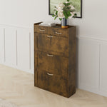 31.49 inches of black and brown solid wood shoe cabinet, three layers of flip bucket shoes storage cabinet, simple and generous for a variety of home styles Black and brown solid wood shoe cabinet, th W1278S00042-djyc