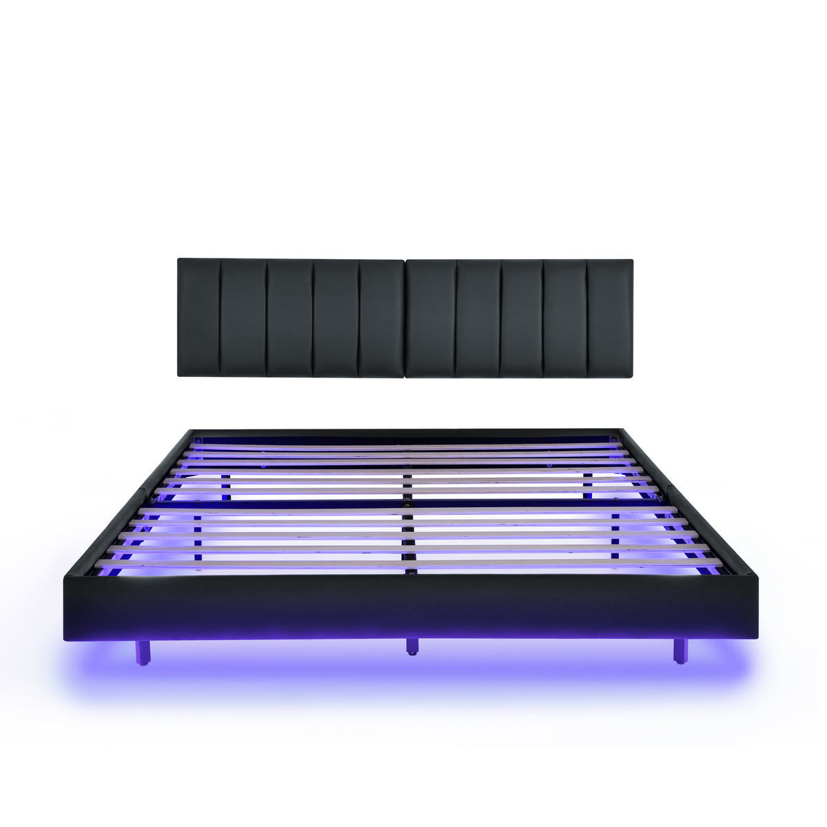 Queen Floating Bed Frame with LED Lights and Wall Mounted Headboard Modern Low Profile Led Platform Bed Frame Queen Size Faux Leather Upholstered Platform Bed Frame,No Box Spring Needed,Black W487P169722-djyc