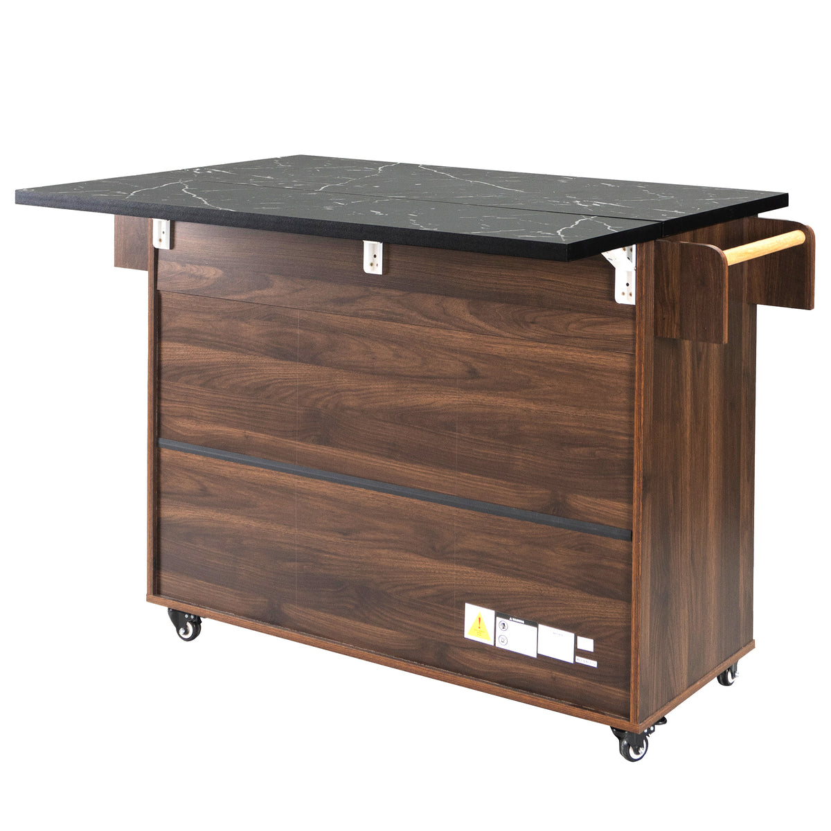 K&K Kitchen Island with Trash Can Storage Cabinet, Kitchen Cart with Drop Leaf, Spice Rack, Towel Rack and Drawer, Rolling Kitchen Island on Wheels with Adjustable Shelf, Walnut Brown WF326381AAZ-djyc