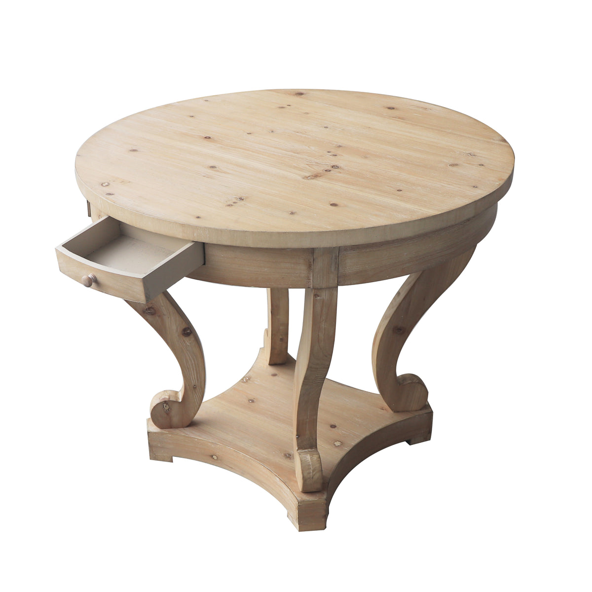 Curved Legs Farmhouse Style Small Size Round Dining Table End Table Side Table Coffee Table for Dinette, Kitchen, Dining Room or Living Room, Natural Wood Grain Distressed W1435127092-djyc