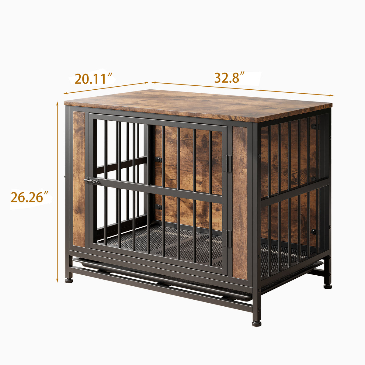 Dog Crate Furniture,Wooden Dog Crate Table, 32.8" Dog Kennel with 2 Sliding Doors and Thick Iron Door Frame, Decorative Pet Crate House for Medium/Small Dog Indoor Use(Rustic Brown) W840P203066-djyc