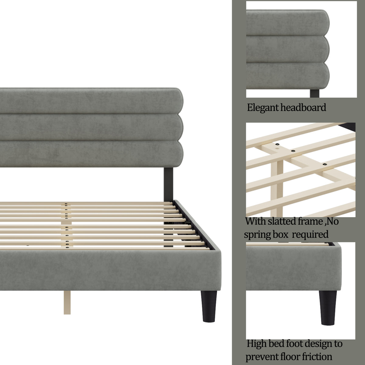 Full Bed Frame with Headboard,Sturdy Platform Bed with Wooden Slats Support,No Box Spring,Mattress Foundation,Easy Assembly W1793140480-djyc