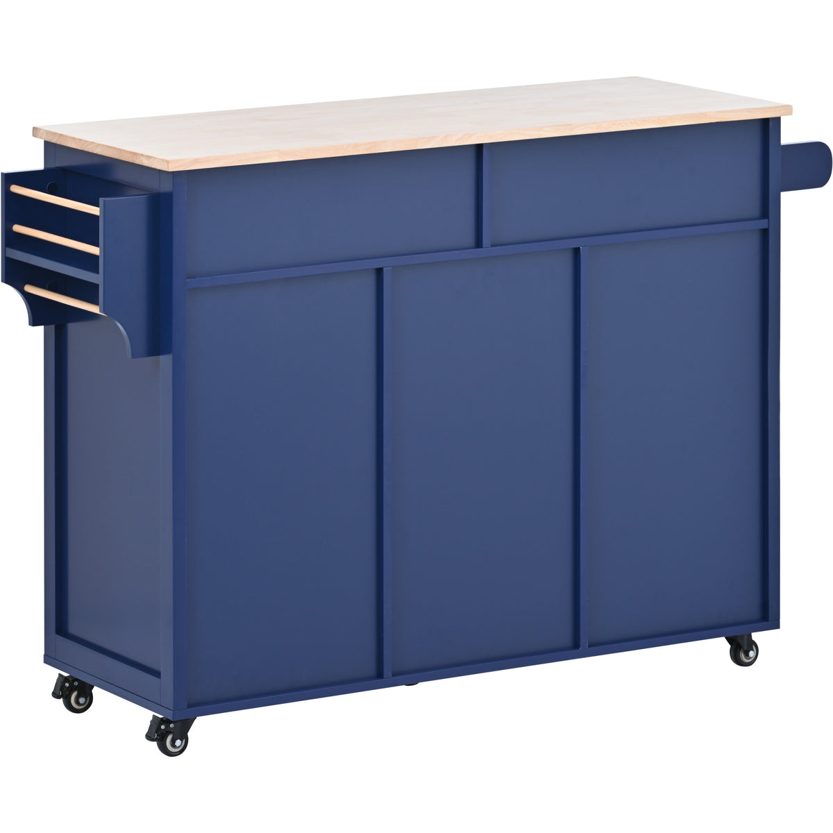 K&K Store Kitchen Cart with Rubber Wood Countertop , Kitchen Island has 8 Handle-Free Drawers Including a Flatware Organizer and 5 Wheels for Kitchen Dinning Room, Dark Blue SK000002AAG-djyc