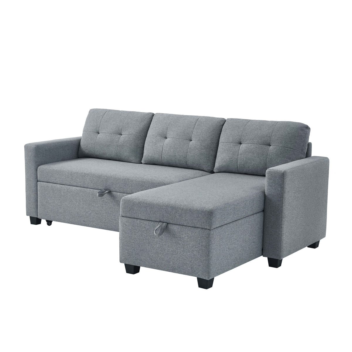 Upholstered Pull Out Sectional Sofa with Storage Chaise, Convertible Corner Couch, Light Grey W2336S00013-djyc