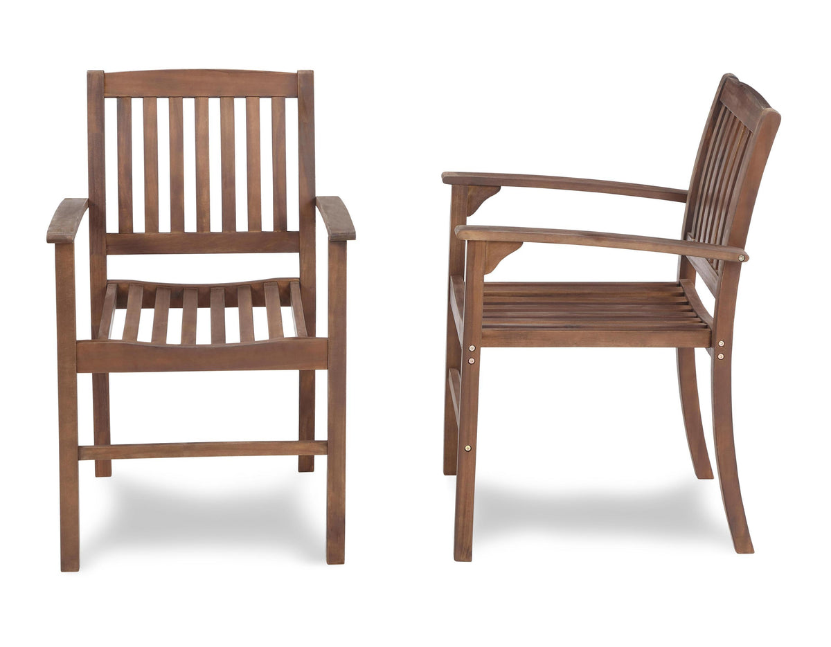 Acacia Wood Patio Dining Chair Set of 2, Solid Wood Indoor Outdoor Comfortable Seat Brown, Modern Farmhouse Chair for Kitchen, Bedroom, Living Room W2640P207939-djyc