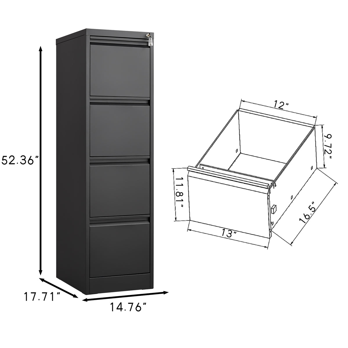 4 Drawer Vertical File Cabinet with Lock,Filing Cabinet, Metal Filing Cabinet for Home Office Organizer Storage Cabinet Letter Size/A4/Legal File W1247P173378-djyc