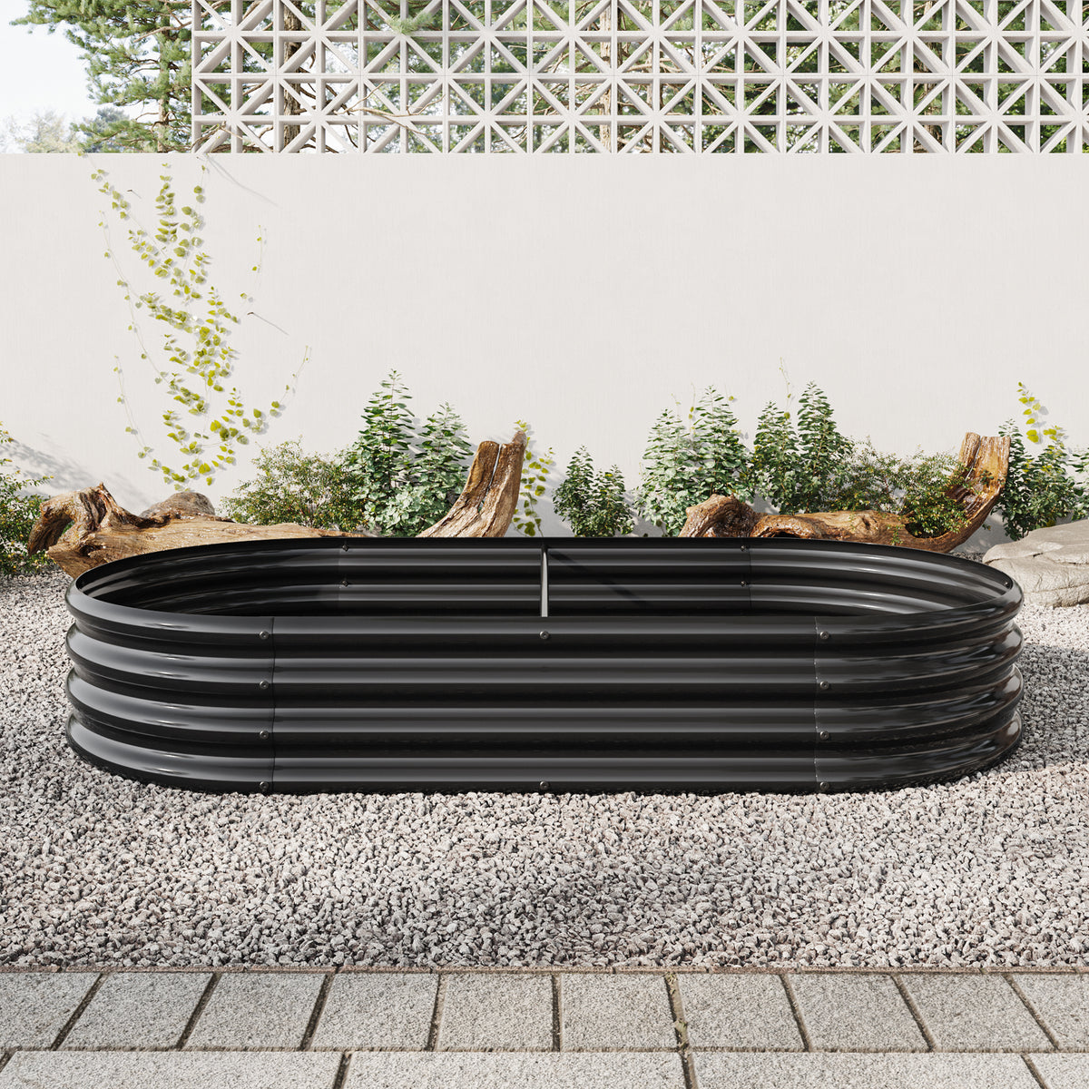 Raised Garden Bed Outdoor, Oval Large Metal Raised Planter Bed for for Plants, Vegetables, and Flowers - Black W840102508-djyc