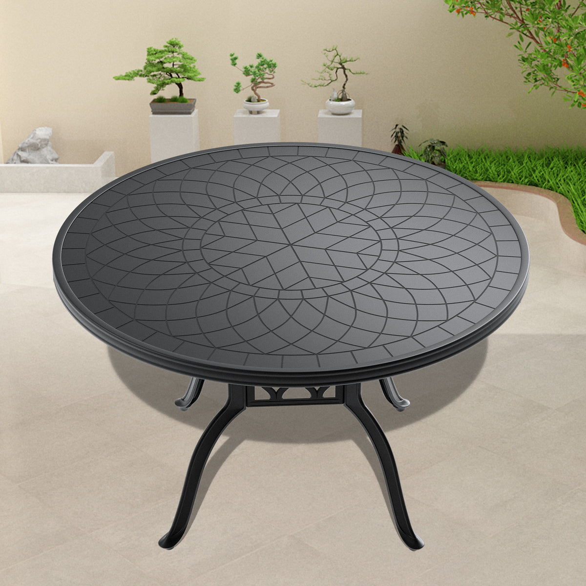 ?47.24-inch Cast Aluminum Patio Dining Table With Black Frame and Carved Texture on the Tabletop W1710P166028-djyc