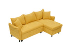 The 80-inch yellow corduroy L-shaped sofa comes with two small throw pillows that can be converted into a sofa bed for storage W1278S00029-djyc