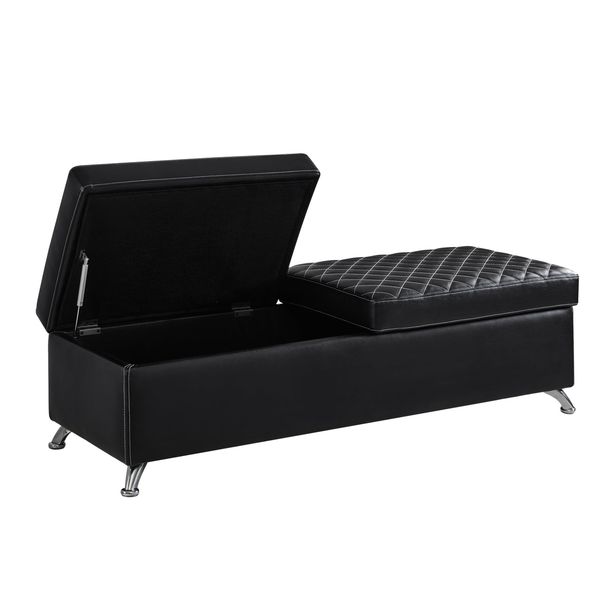 56.7" Bed Bench with Storage BlackLeather W1669P147647-djyc