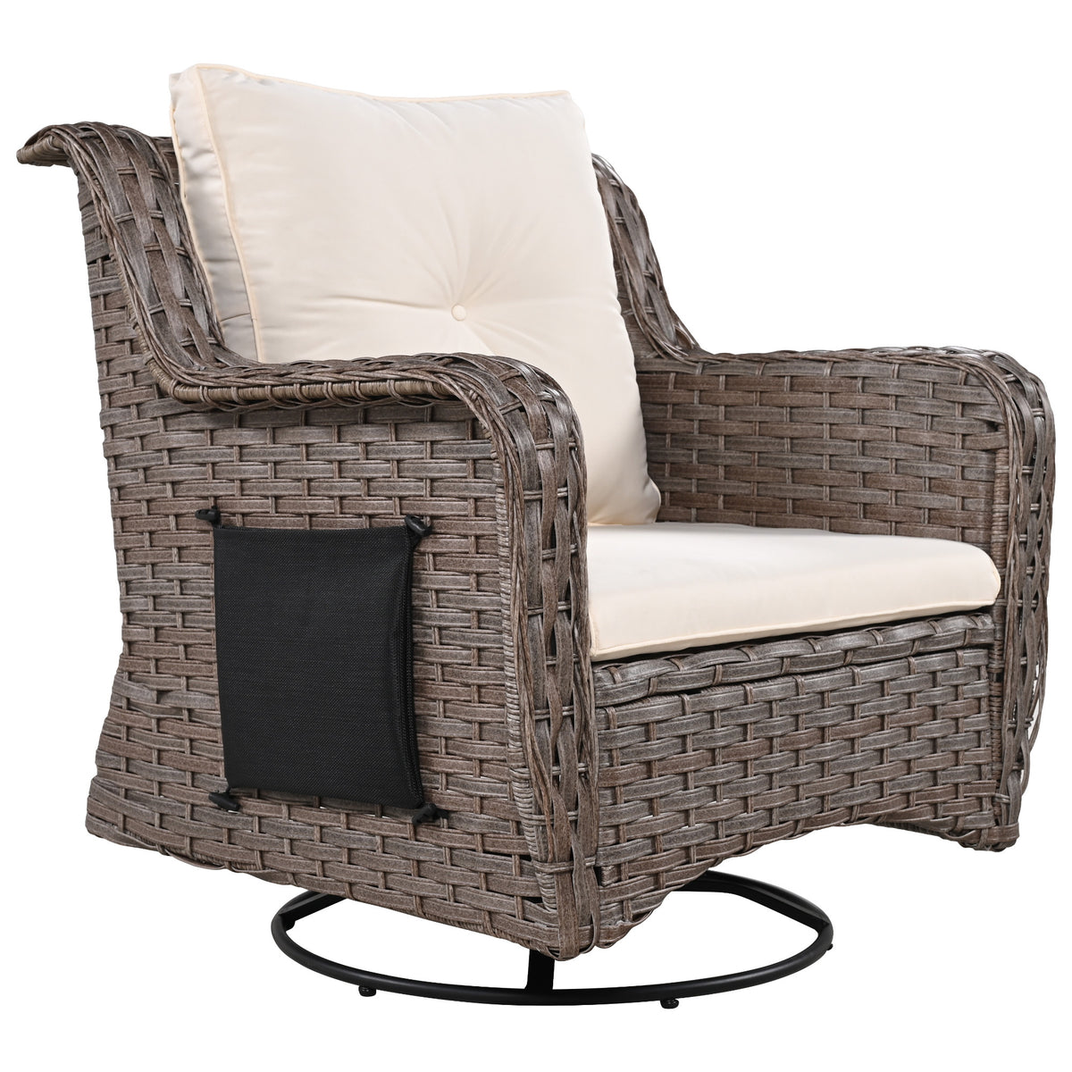 K&K 5 Pieces Outdoor Patio Furniture Set with Pet House Cool Bar and Retractable Side Tray, Rattan Wicker Patio Swivel Rocking Chairs Set of 2 with Ottomans for Backyard, Porch, Balcony, Beige SK000006AAA-djyc